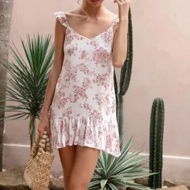 Print Mini V-Neck Sleeveless Ruffles Casual A-line Chic Summer Floral Dress