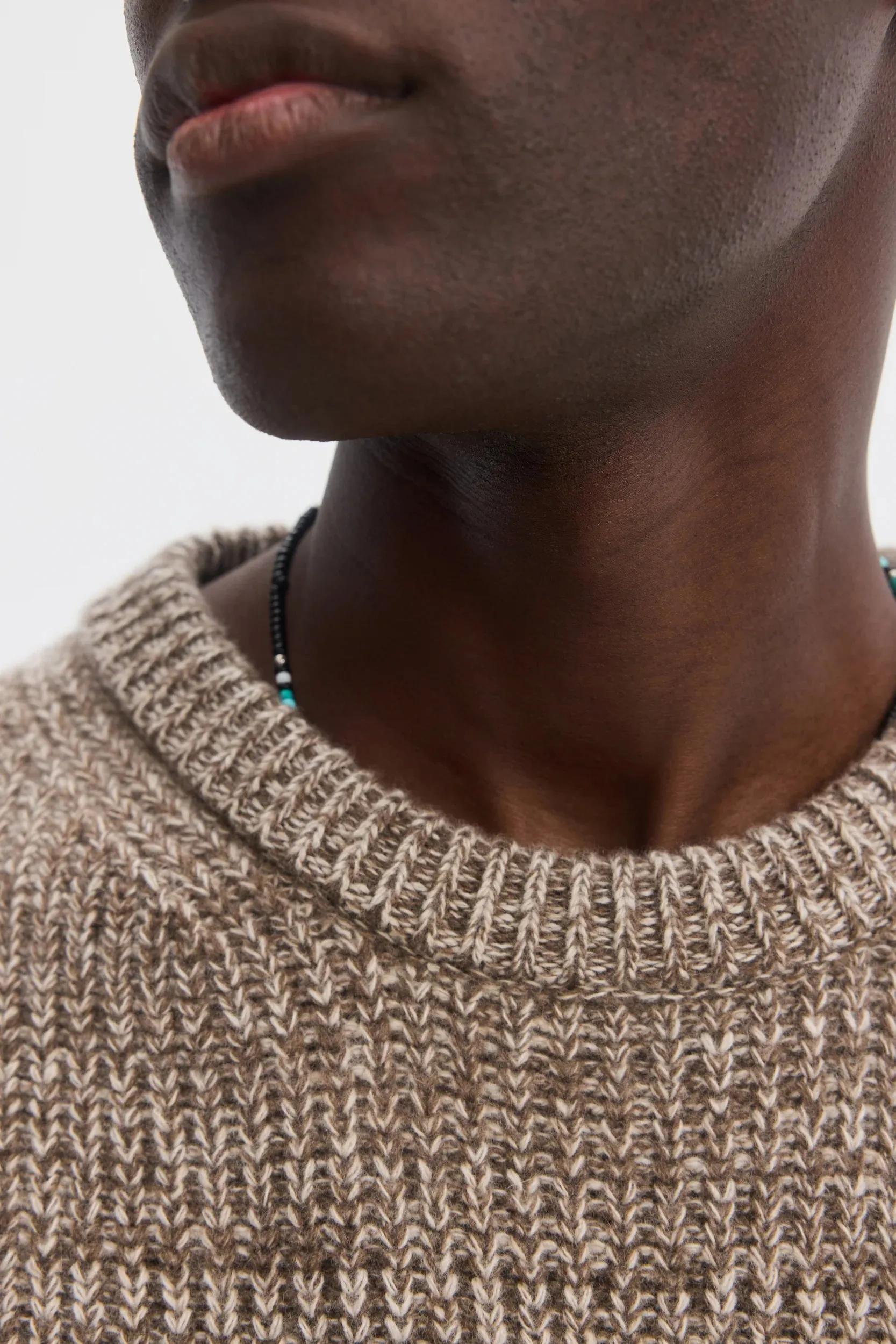 Pure Merino Wool Ribbed Sweater in Taupe Mix