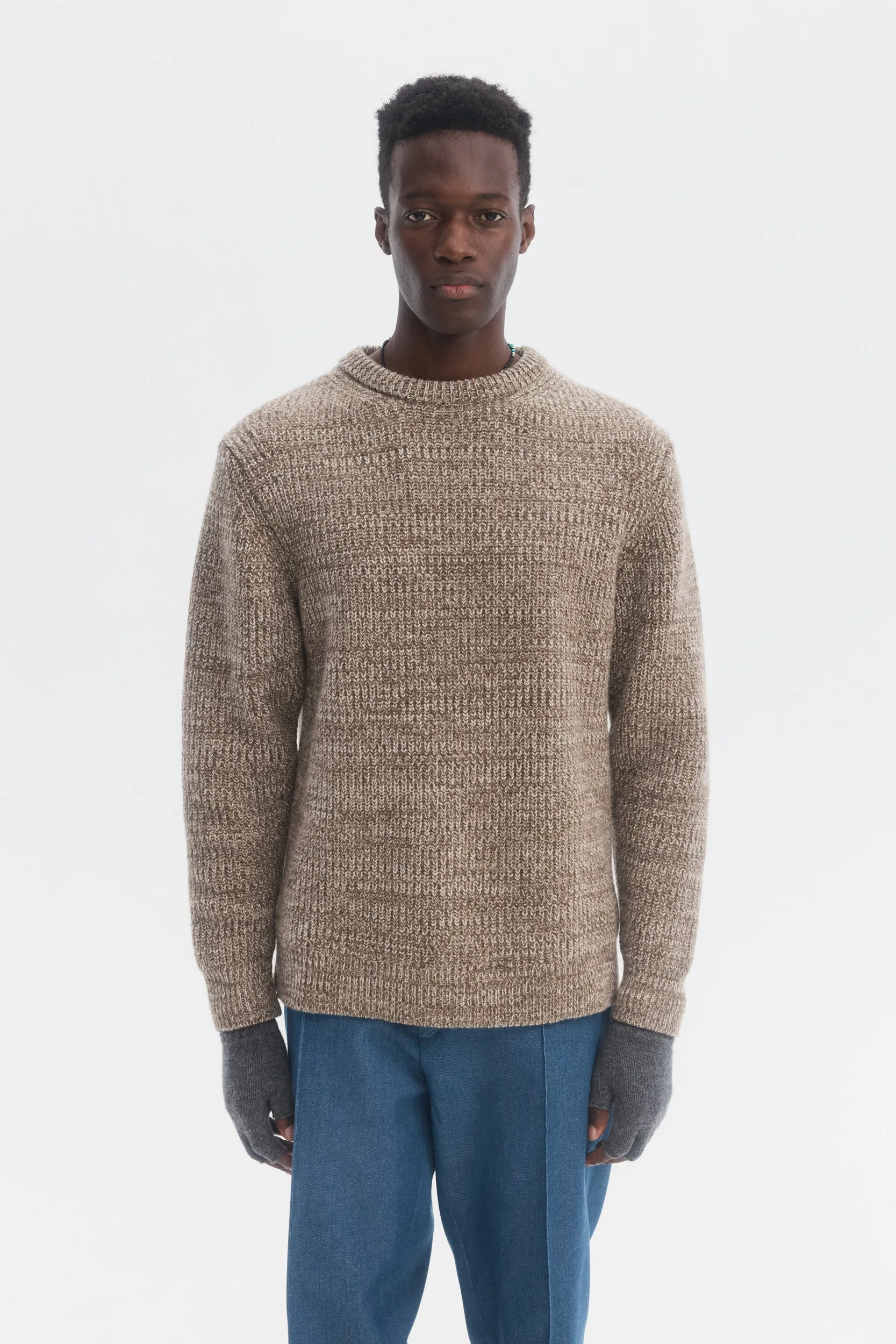 Pure Merino Wool Ribbed Sweater in Taupe Mix