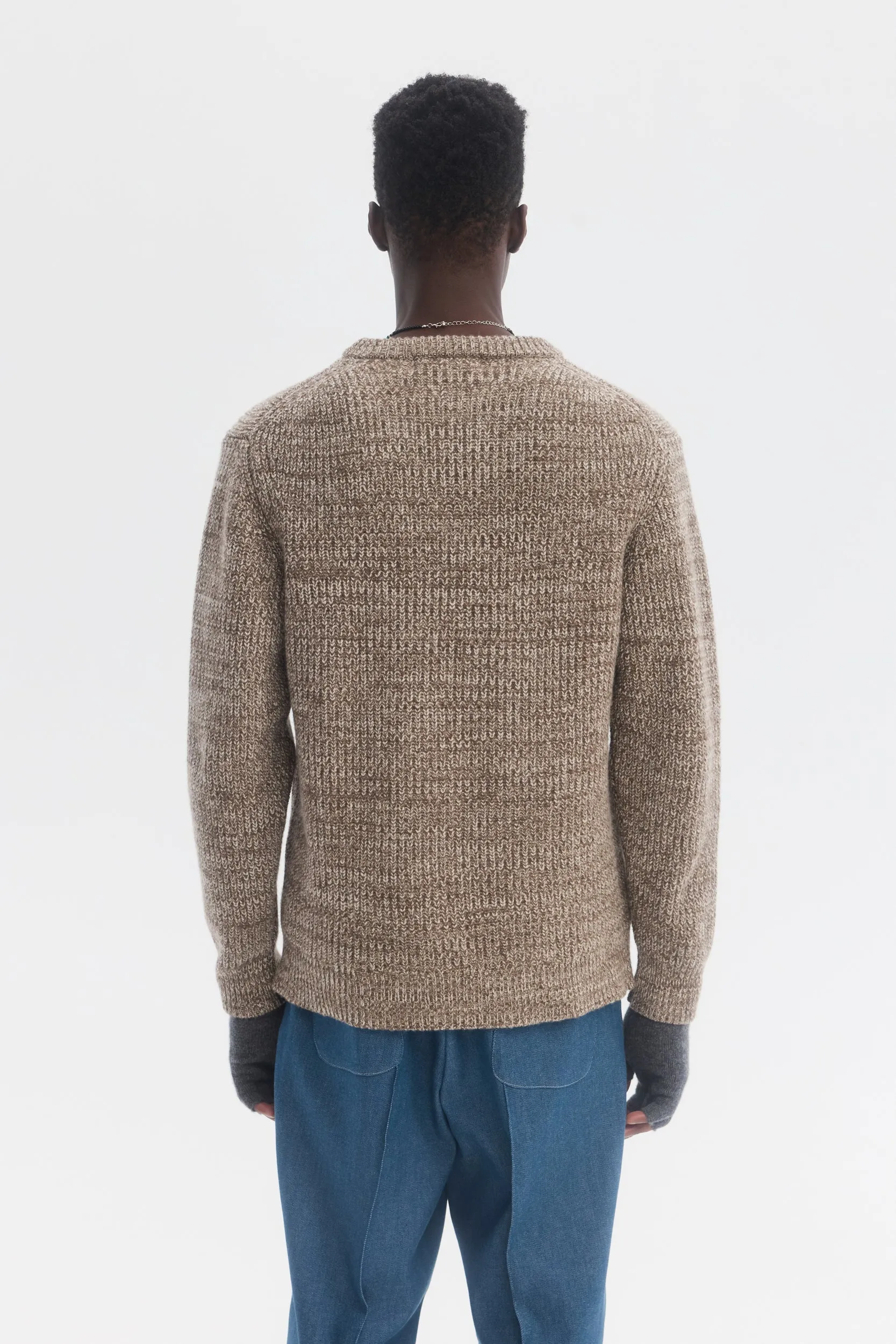 Pure Merino Wool Ribbed Sweater in Taupe Mix