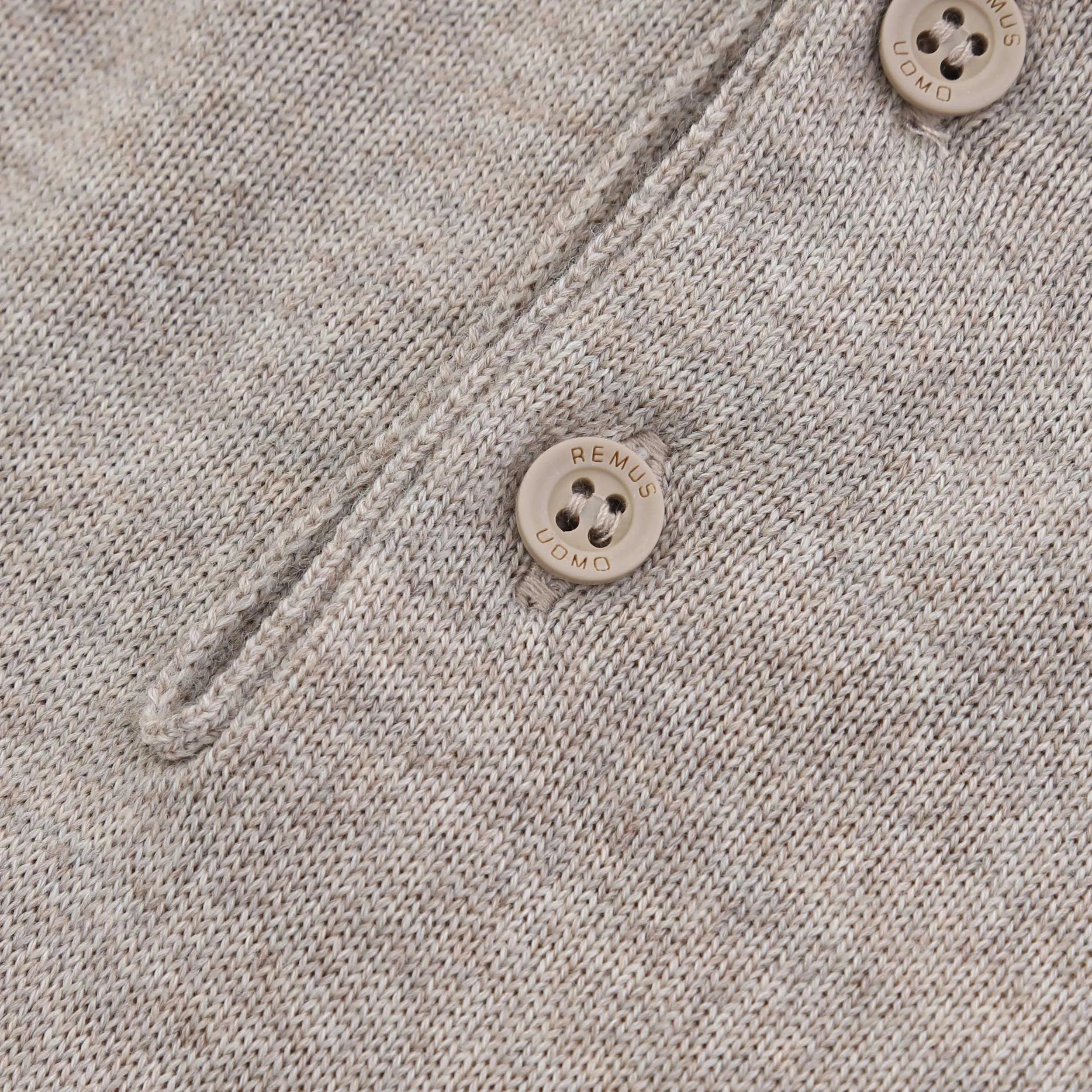 Remus Uomo 3 Button Knitted Polo Shirt in Beige