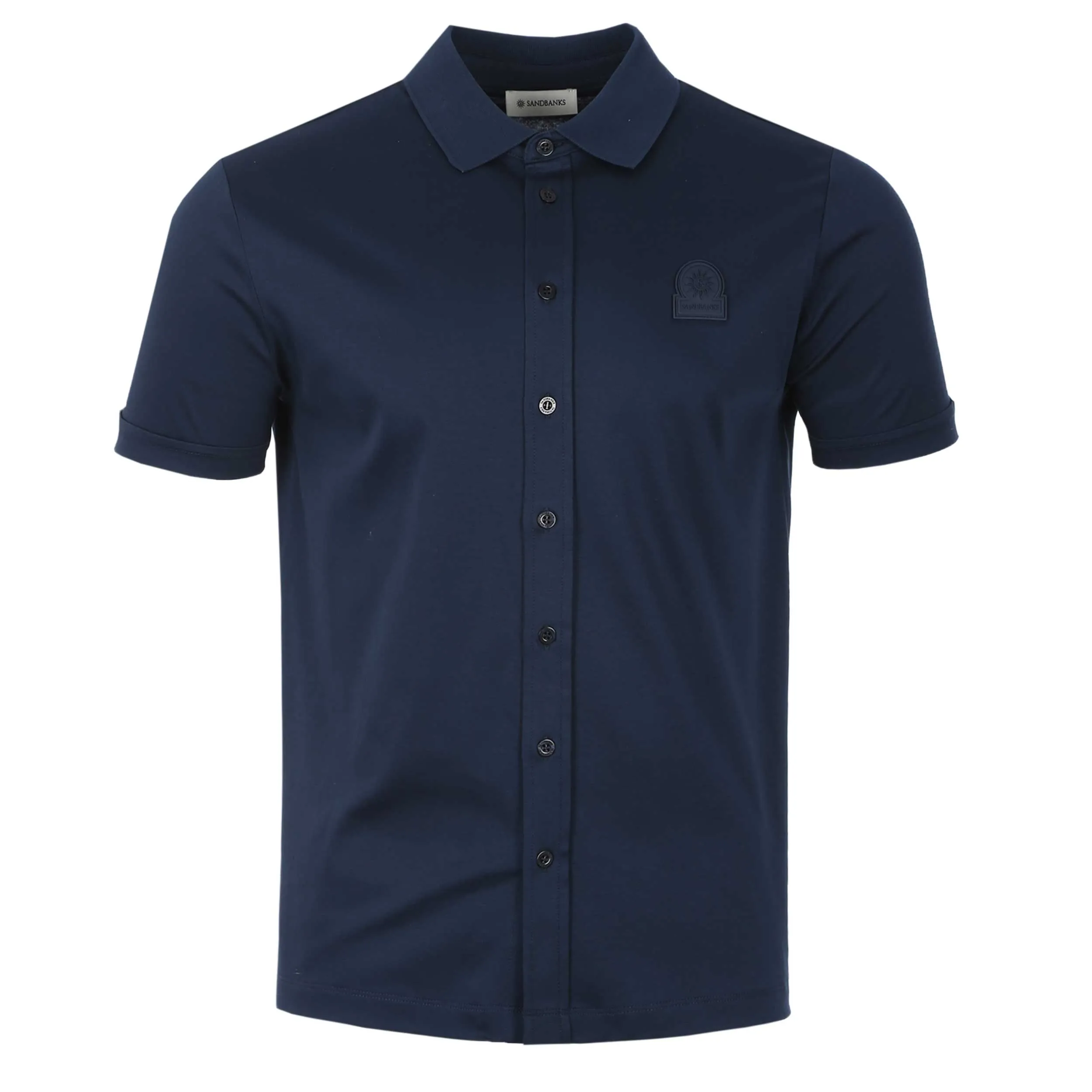 Sandbanks Interlock Full Button Polo Shirt in Navy