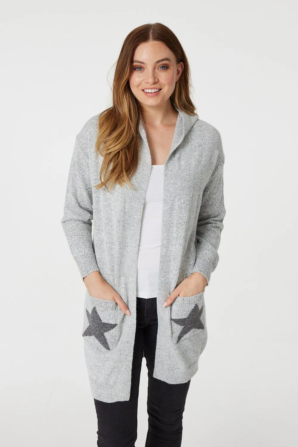 Star Print Hooded Cardigan