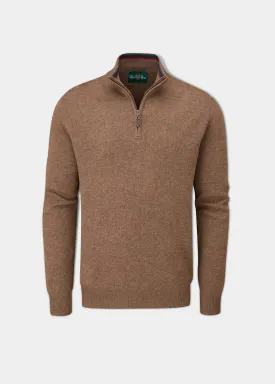 Streetly Men's 1/2 Zip Mock Neck Jumper In Tobacco - Classic Fit