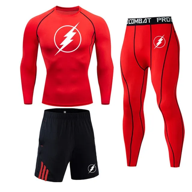 Super hero flash Quick-drying Compression Men Sports Suit