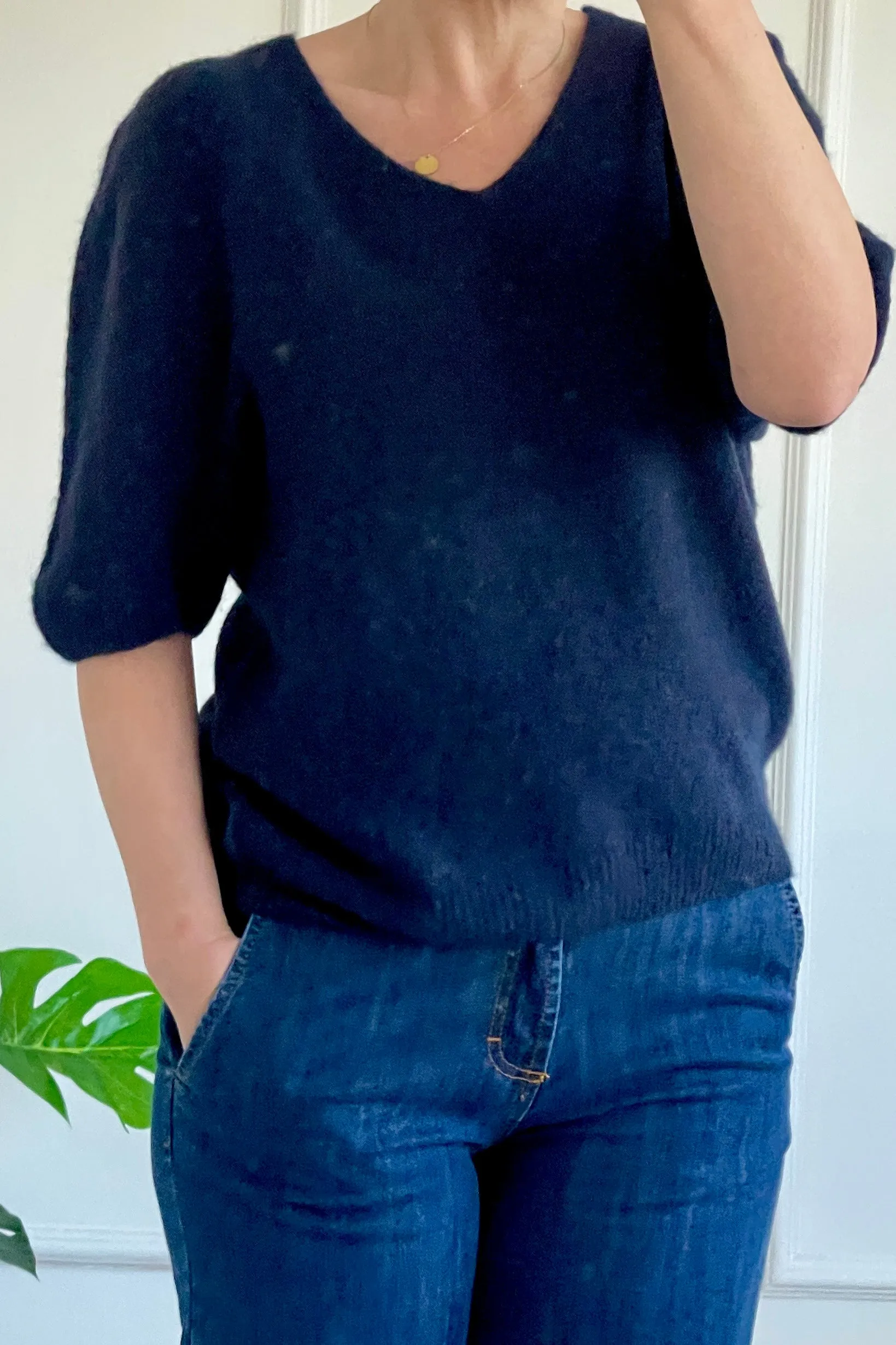 Suzanne Alpaca Blend V Knit Jumper | Navy