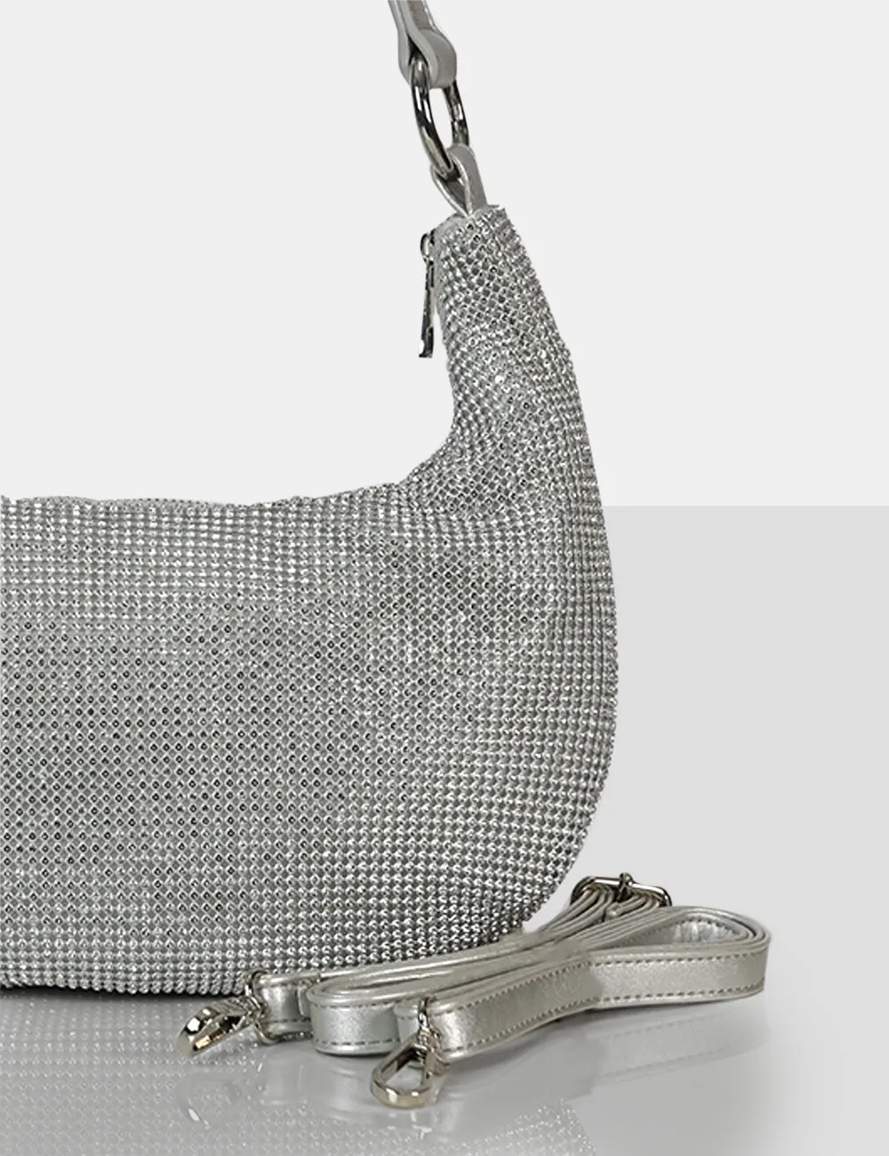 The Cordelia Silver Diamante Zip Up Shoulder Bag