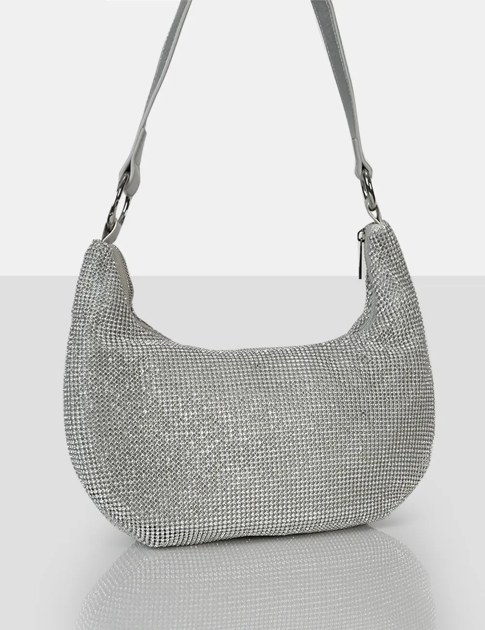 The Cordelia Silver Diamante Zip Up Shoulder Bag