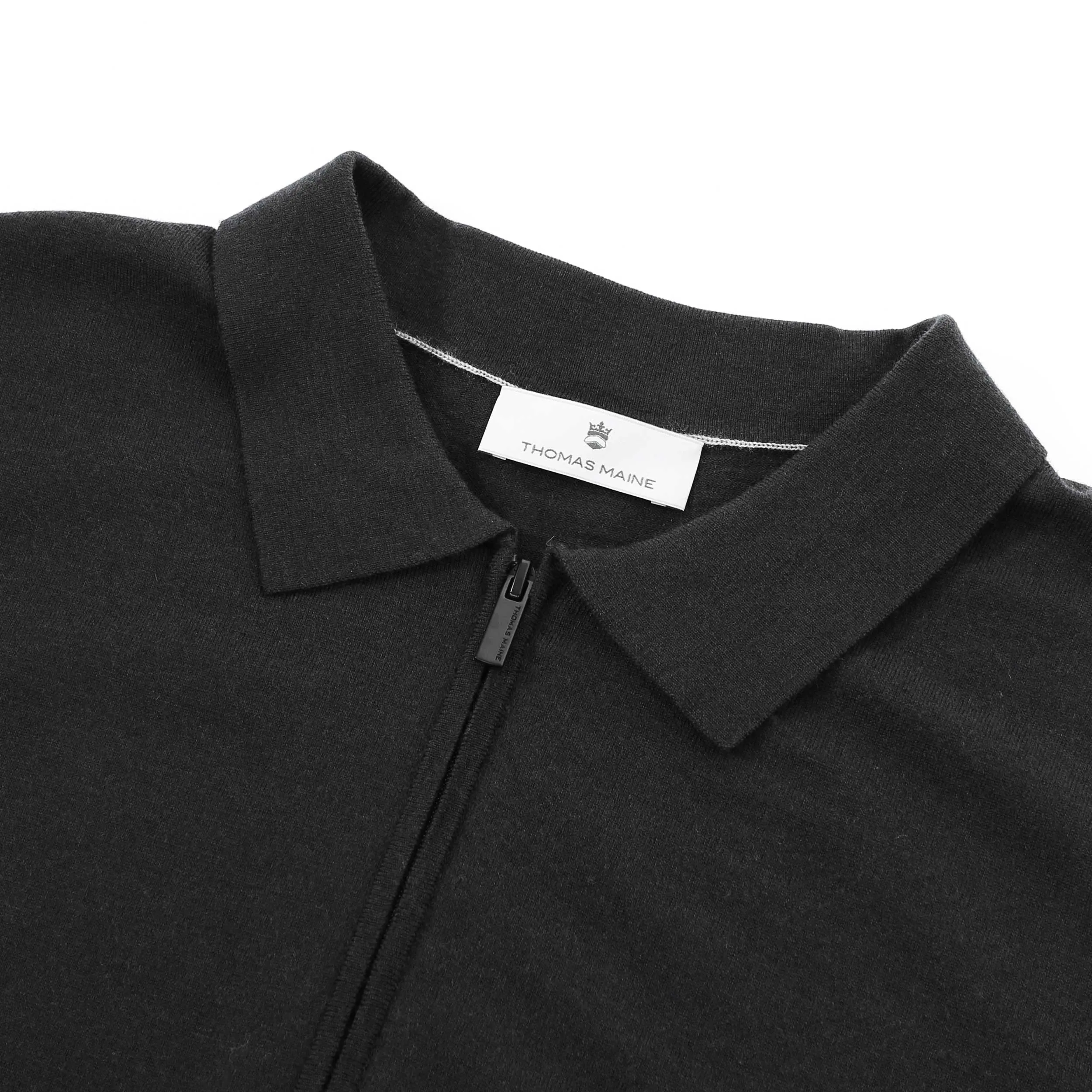 Thomas Maine Zip Knit Polo Shirt in Black