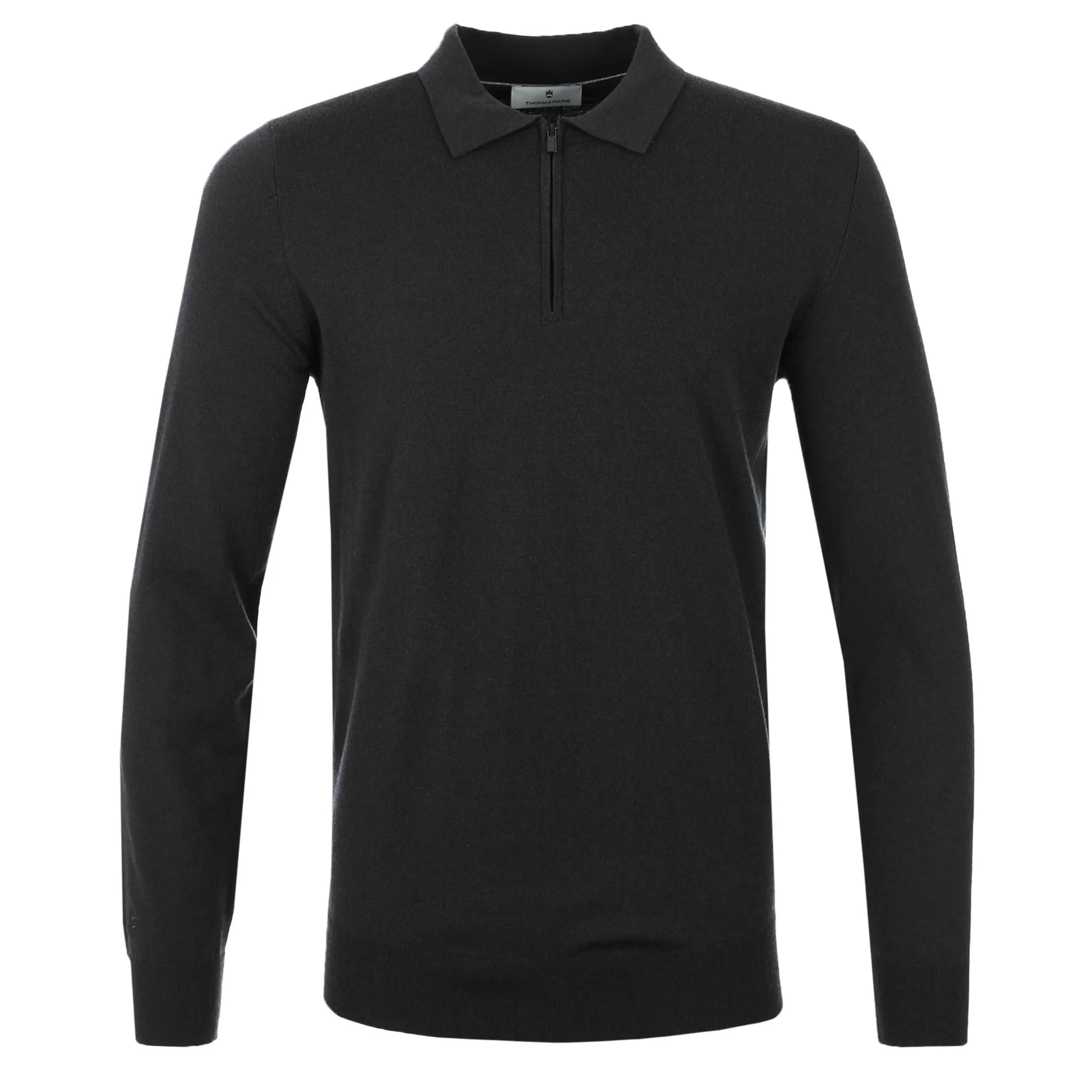 Thomas Maine Zip Knit Polo Shirt in Black